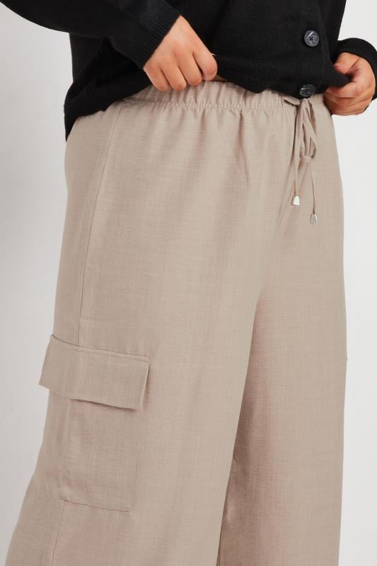 Evans YOURS Curve Brown Linen Look Cargo Trousers