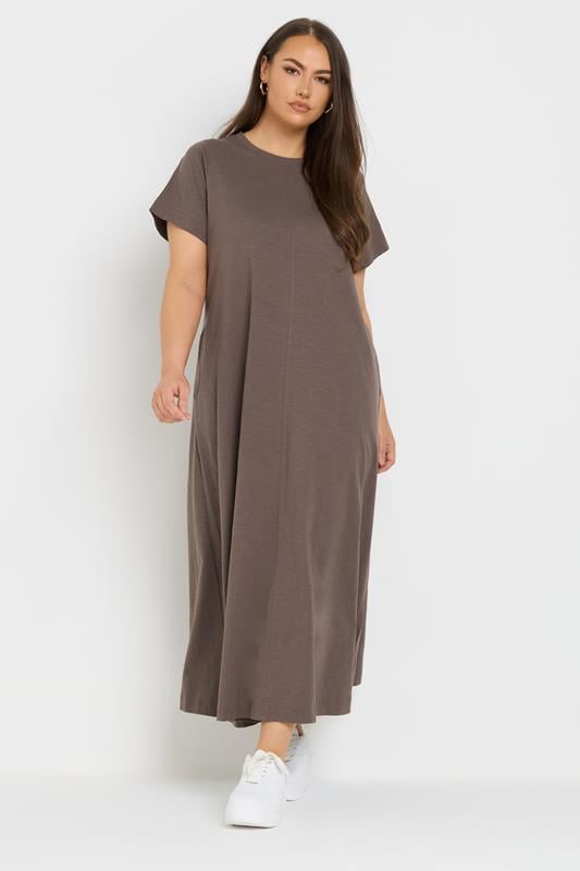 Evans YOURS Curve Brown Midaxi T-Shirt Dress
