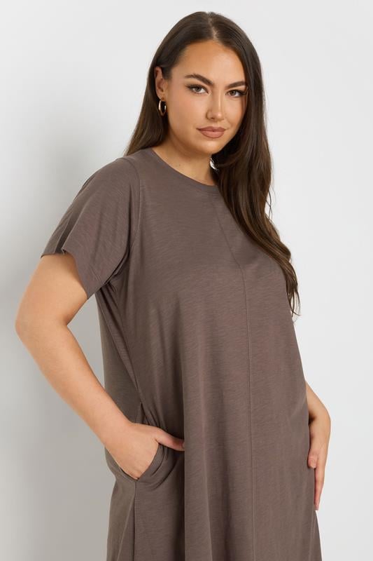 Evans YOURS Curve Brown Midaxi T-Shirt Dress