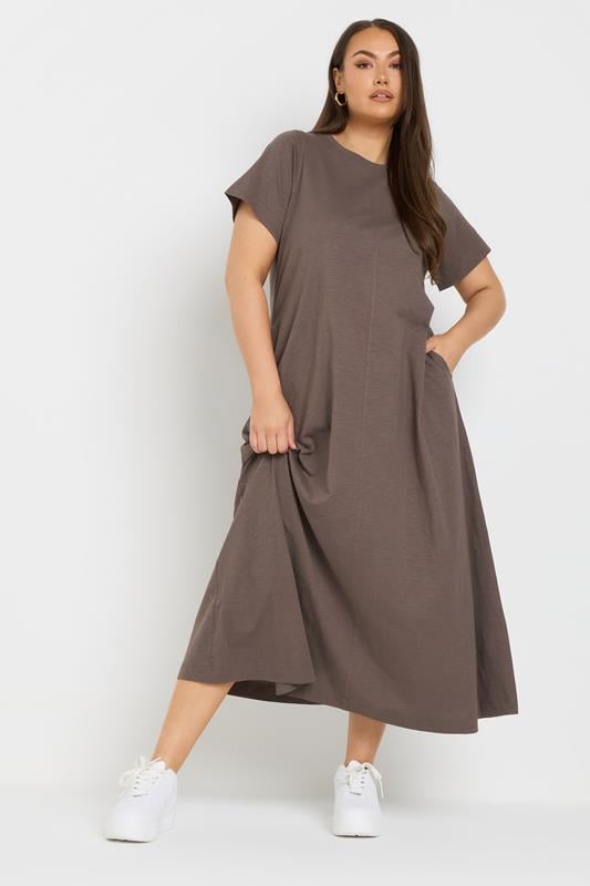 evans YOURS Curve Brown Midaxi T-Shirt Dress