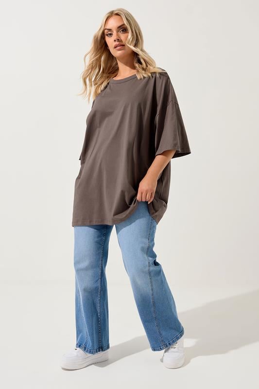 Evans YOURS Curve Brown Oversized Boxy T-Shirt