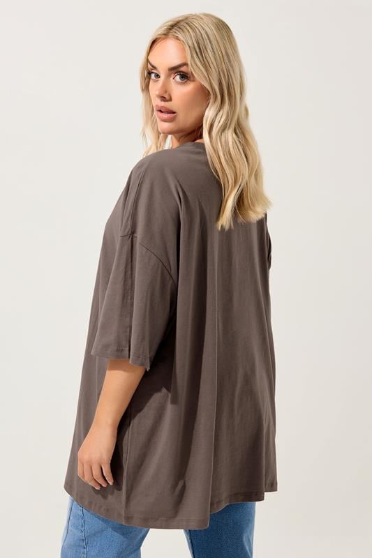 Evans YOURS Curve Brown Oversized Boxy T-Shirt
