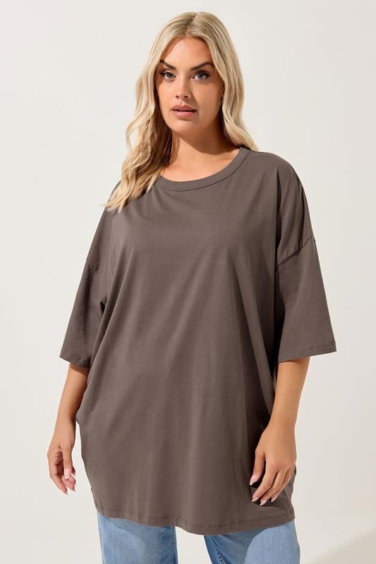 evans YOURS Curve Brown Oversized Boxy T-Shirt