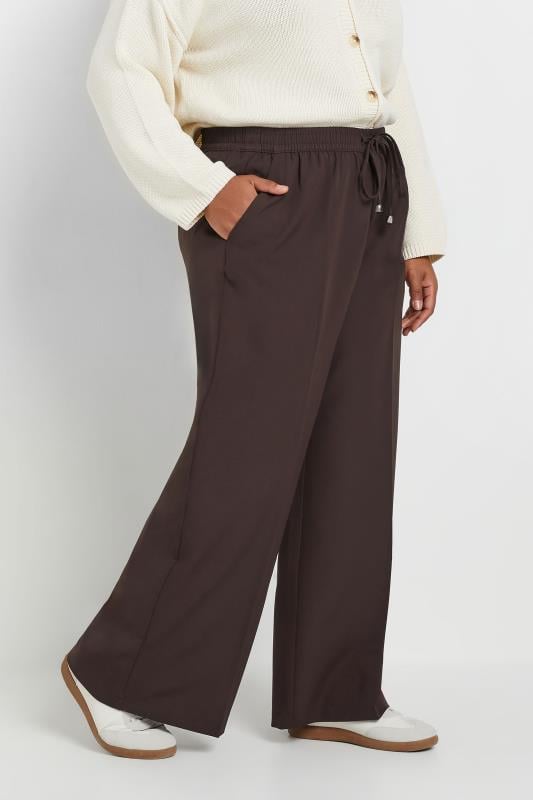Evans YOURS Curve Brown Pull On Wide Leg Trousers