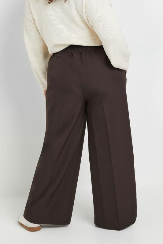 Evans YOURS Curve Brown Pull On Wide Leg Trousers