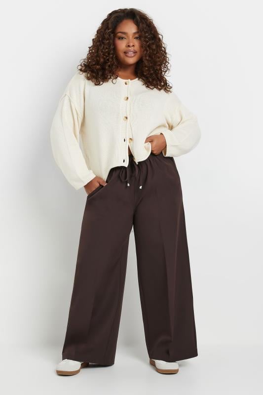 evans YOURS Curve Brown Pull On Wide Leg Trousers