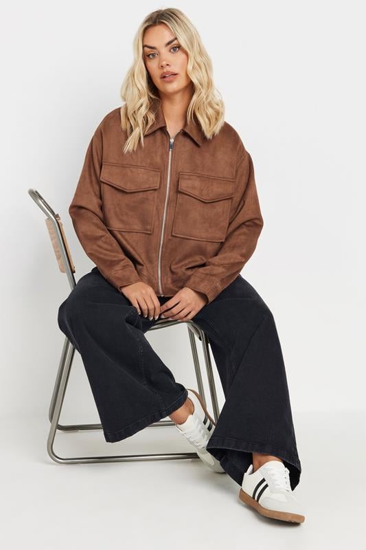 Evans YOURS Curve Brown Short Faux Suede Jacket