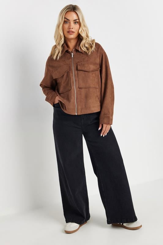 Evans YOURS Curve Brown Short Faux Suede Jacket