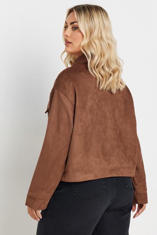 Evans YOURS Curve Brown Short Faux Suede Jacket