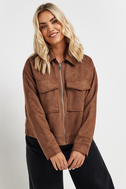 evans YOURS Curve Brown Short Faux Suede Jacket