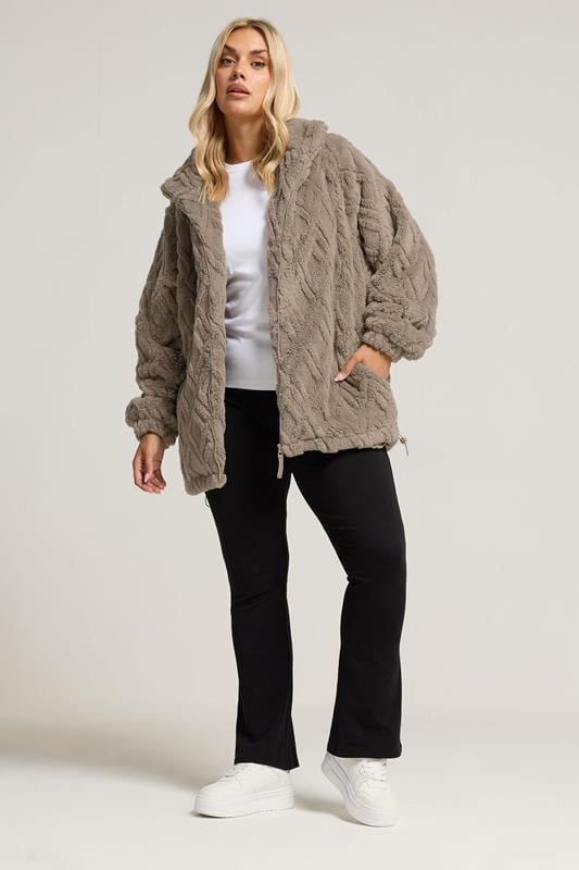Evans YOURS Curve Brown Textured Fleece Jacket
