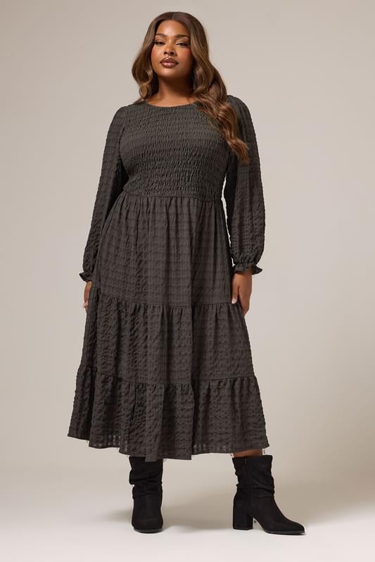 Evans YOURS Curve Brown Textured Tiered Maxi Dress