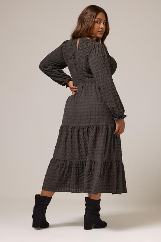 Evans YOURS Curve Brown Textured Tiered Maxi Dress