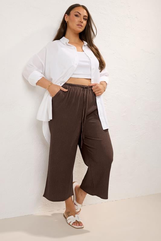 evans YOURS Curve Brown Tie Waist Culottes