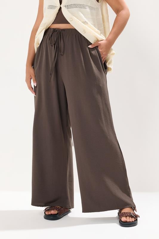 Evans YOURS Curve Brown Twill Wide Leg Trousers