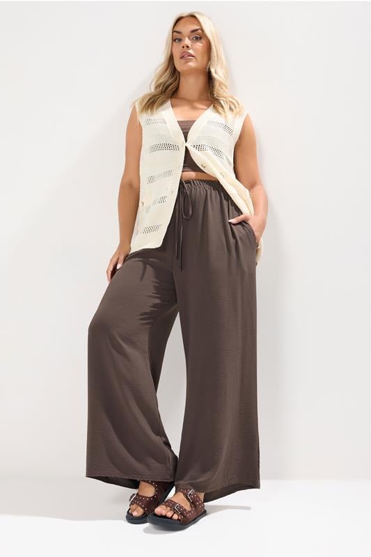 evans YOURS Curve Brown Twill Wide Leg Trousers