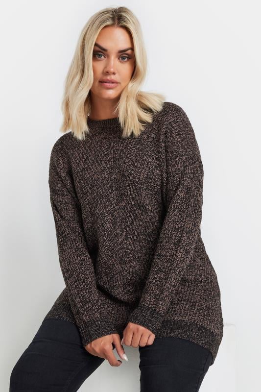 evans YOURS Curve Brown Twist Knitted Jumper