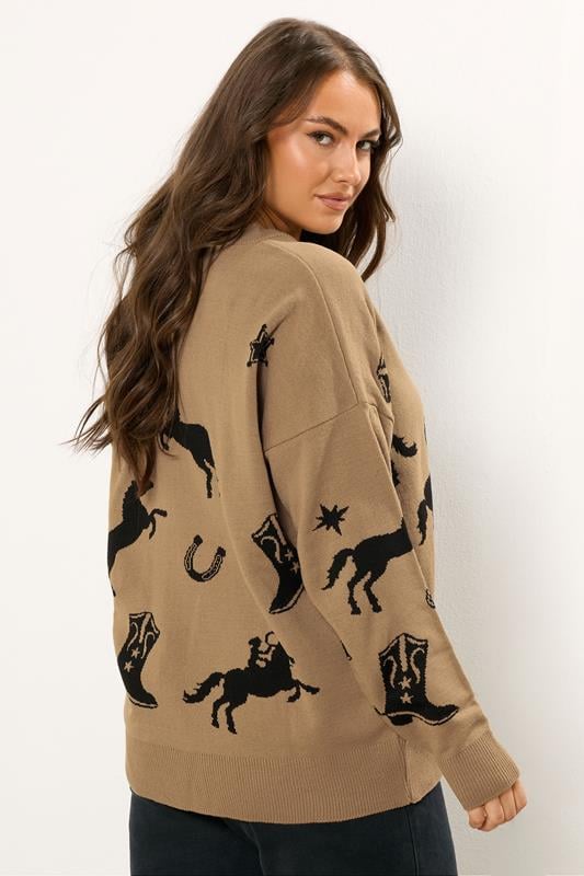 Evans YOURS Curve Brown Western Knitted Jumper