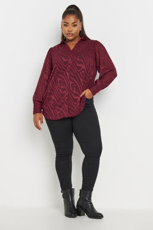 Evans YOURS Curve Burgundy Red Burnout Mesh Shirt