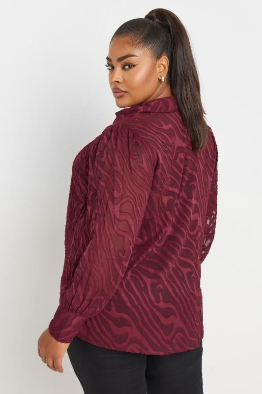 Evans YOURS Curve Burgundy Red Burnout Mesh Shirt