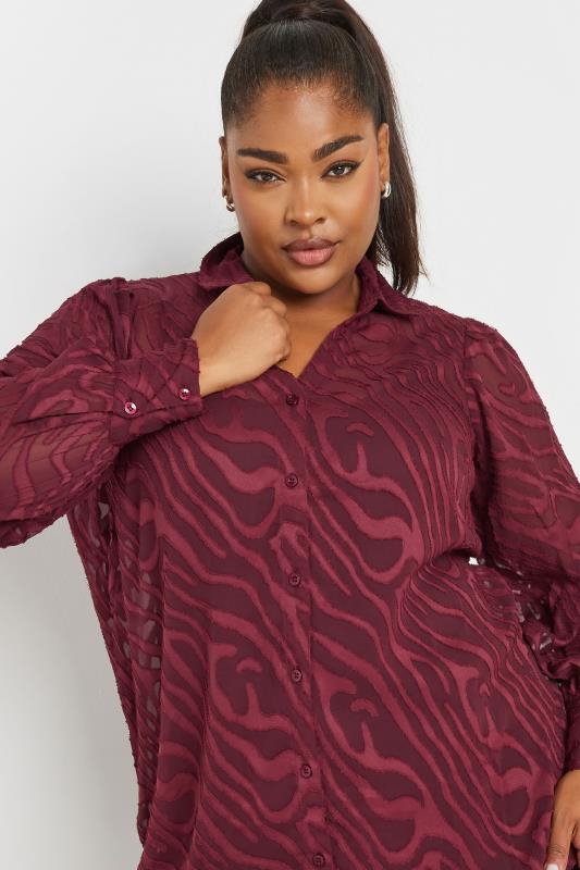Evans YOURS Curve Burgundy Red Burnout Mesh Shirt