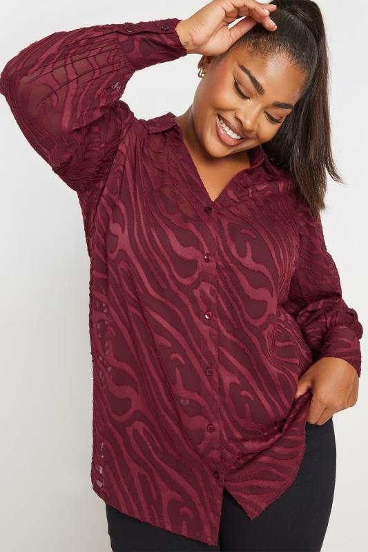 evans YOURS Curve Burgundy Red Burnout Mesh Shirt