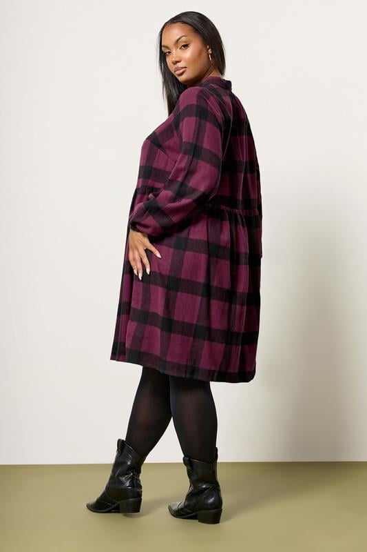 Evans YOURS Curve Burgundy Red Check Shirt Dress