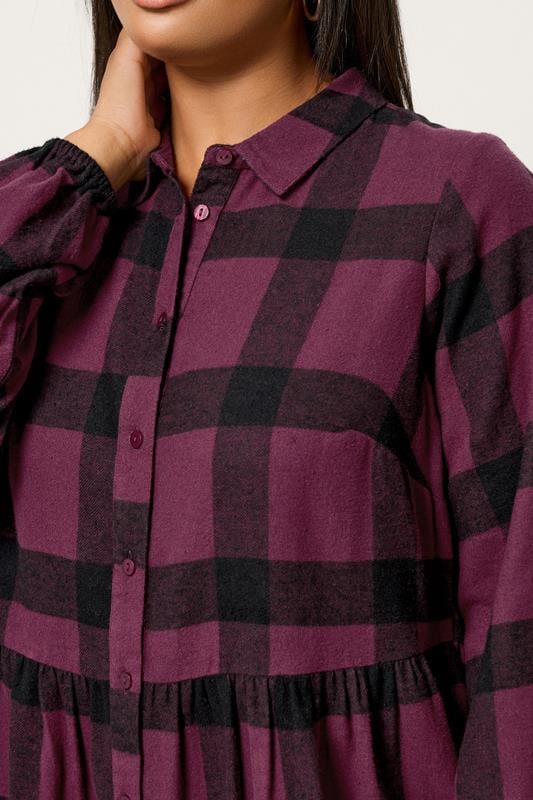 Evans YOURS Curve Burgundy Red Check Shirt Dress