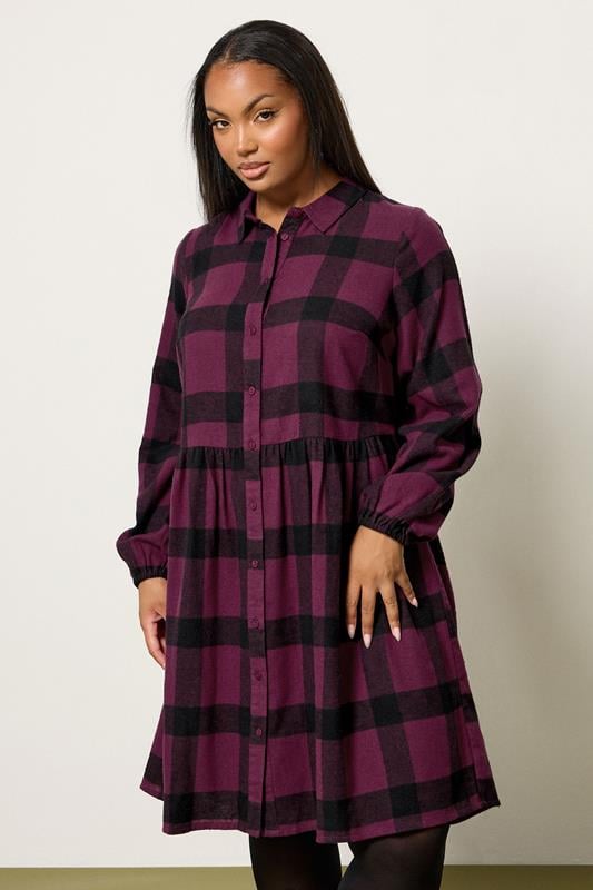 evans YOURS Curve Burgundy Red Check Shirt Dress