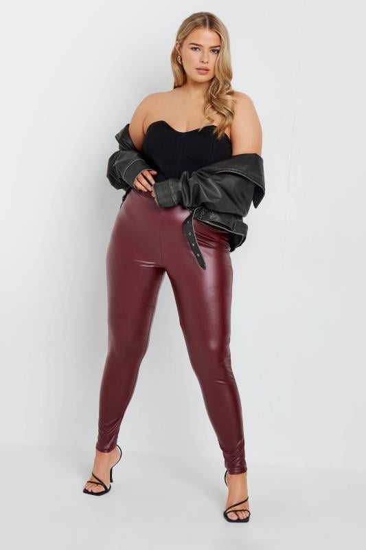 Evans YOURS Curve Burgundy Red Coated Leggings