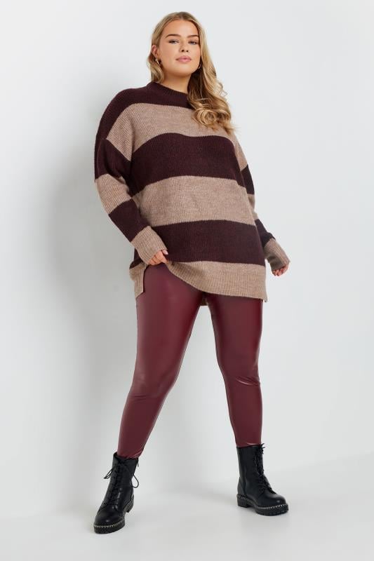 Evans YOURS Curve Burgundy Red Coated Leggings