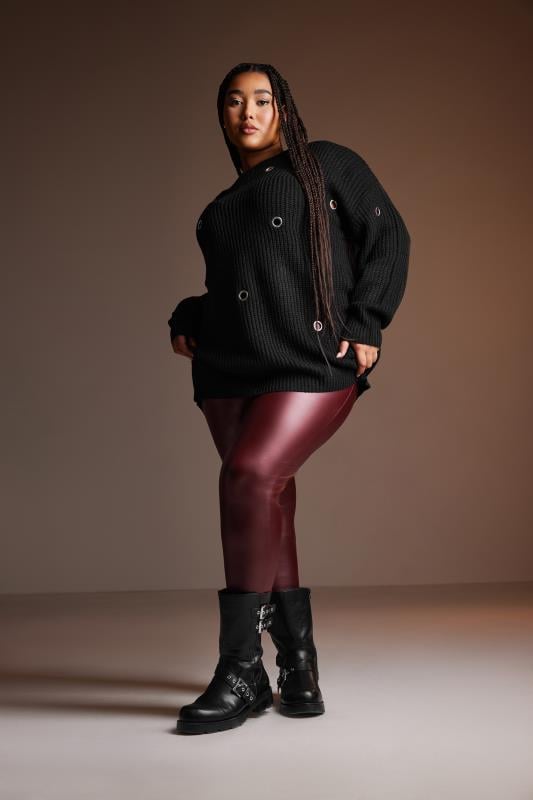 evans YOURS Curve Burgundy Red Coated Leggings