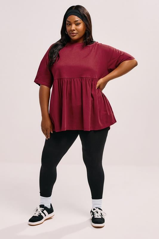 Evans YOURS Curve Burgundy Red Cotton Peplum Top