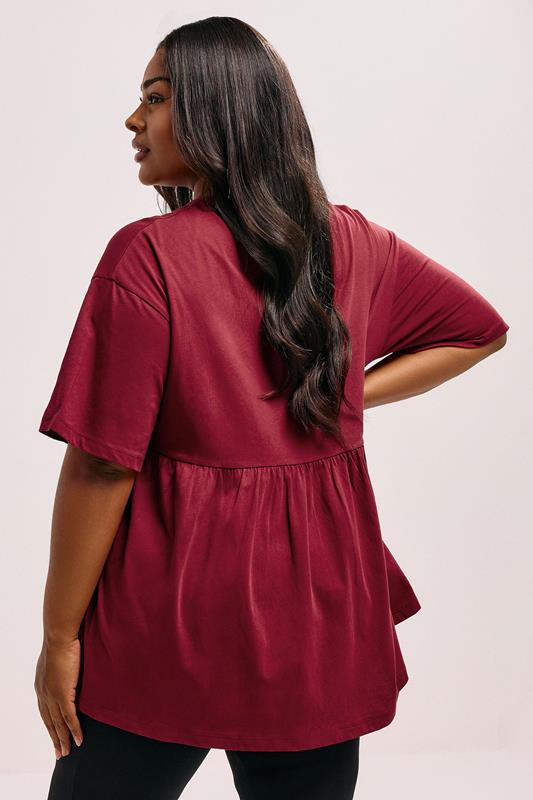 Evans YOURS Curve Burgundy Red Cotton Peplum Top