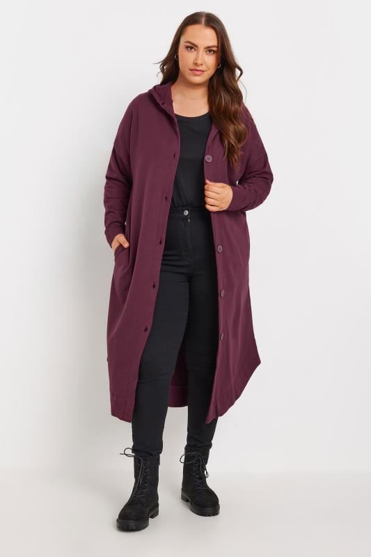 Evans YOURS Curve Burgundy Red Hooded Maxi Jacket