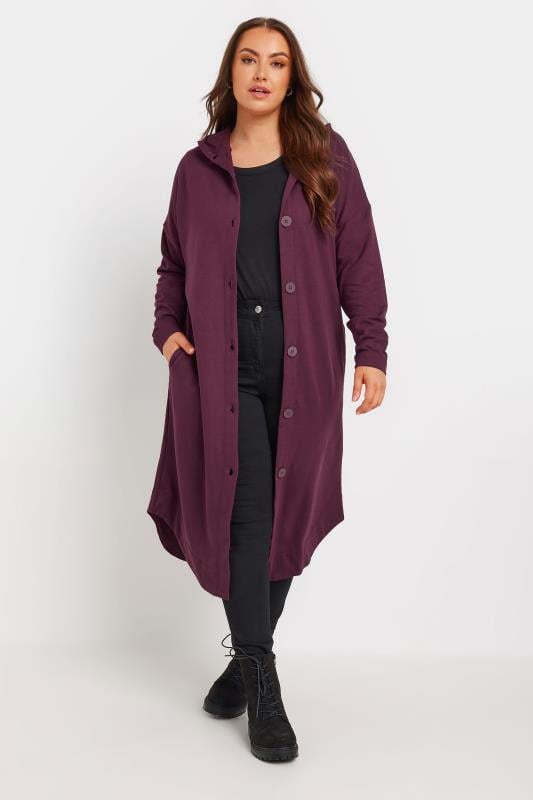 evans YOURS Curve Burgundy Red Hooded Maxi Jacket