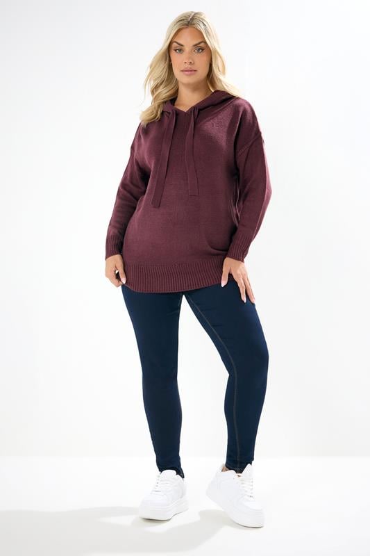 Evans YOURS Curve Burgundy Red Knitted Hoodie