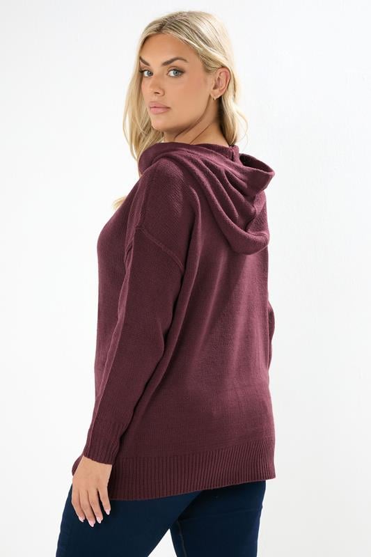 Evans YOURS Curve Burgundy Red Knitted Hoodie