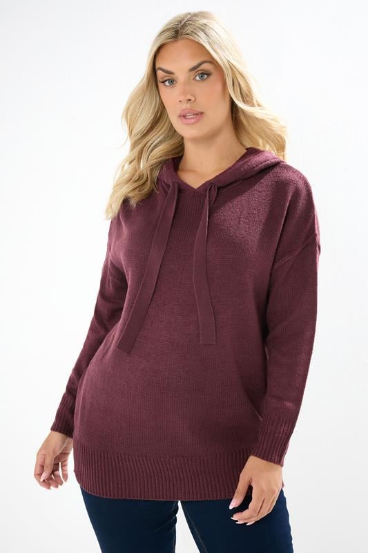 evans YOURS Curve Burgundy Red Knitted Hoodie