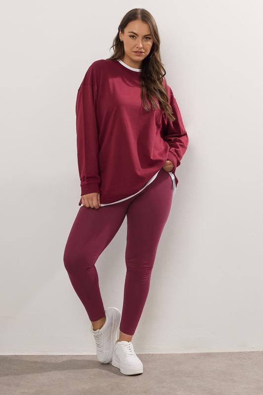 Evans YOURS Curve Burgundy Red Leggings