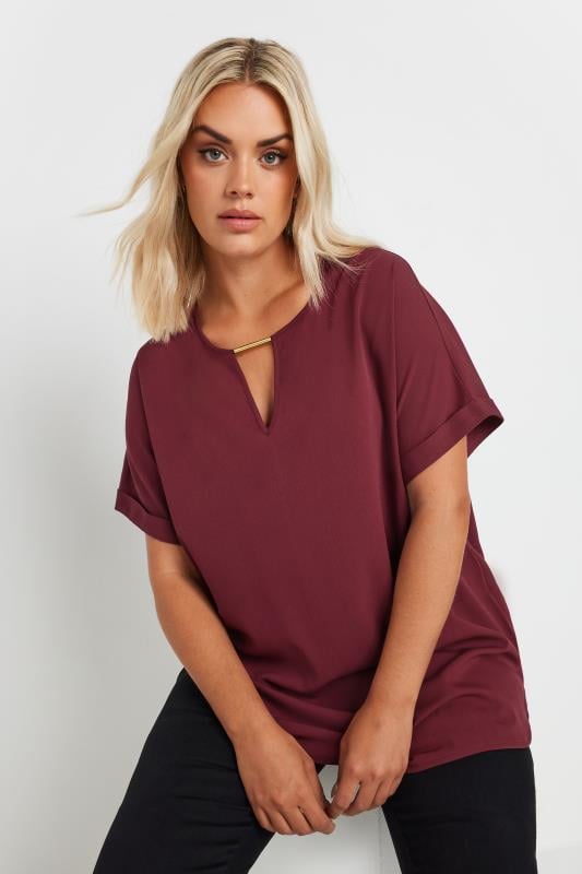 evans YOURS Curve Burgundy Red Metal Trim Blouse