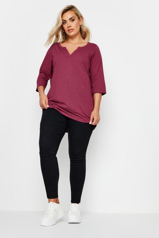 Evans YOURS Curve Burgundy Red Notch Neck Top