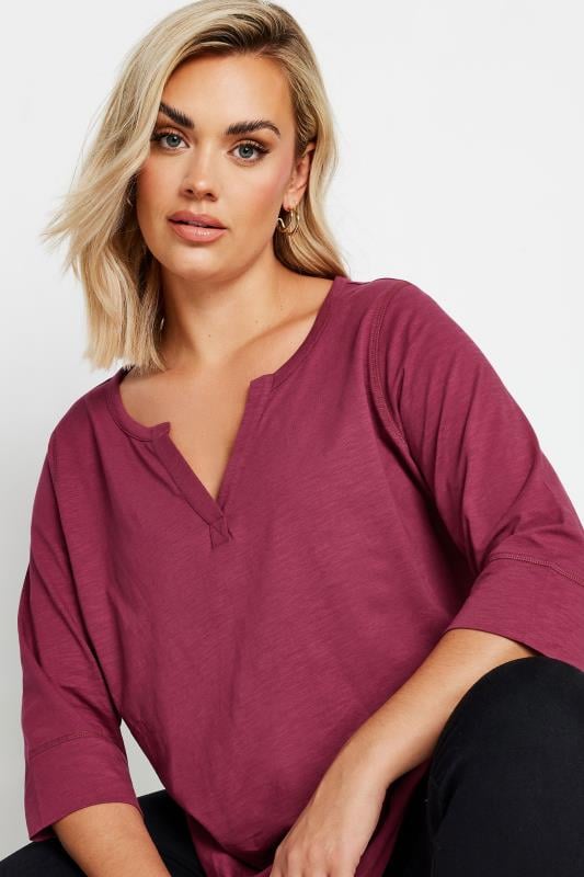 Evans YOURS Curve Burgundy Red Notch Neck Top