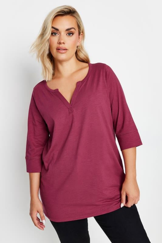 evans YOURS Curve Burgundy Red Notch Neck Top