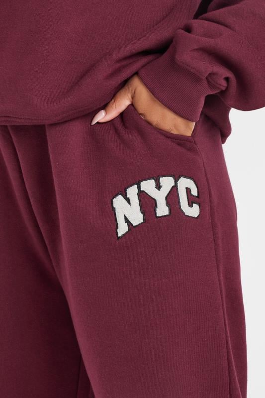 Evans YOURS Curve Burgundy Red 'NYC' Slogan Joggers