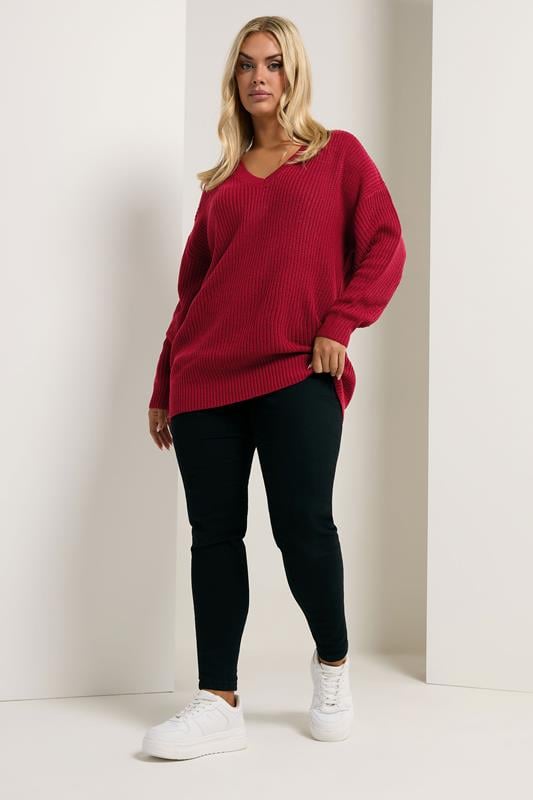 Evans YOURS Curve Burgundy Red V-Neck Jumper
