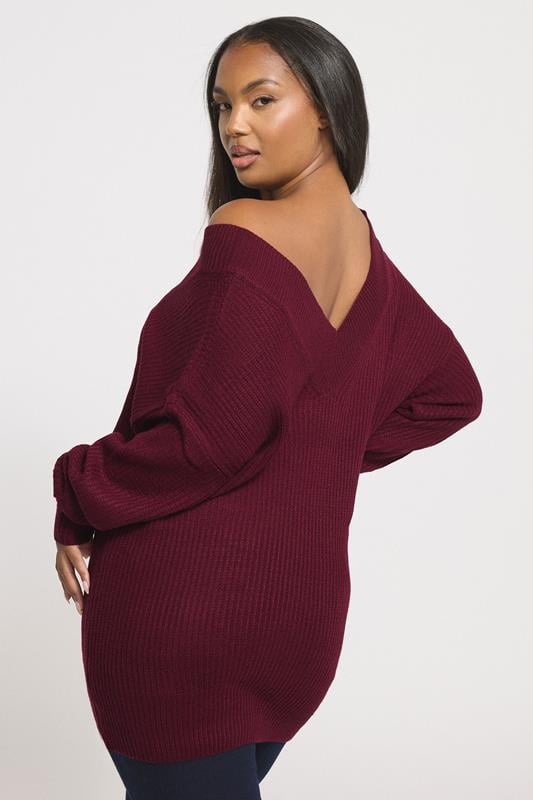 Evans YOURS Curve Burgundy Red V-Neck Knit Jumper