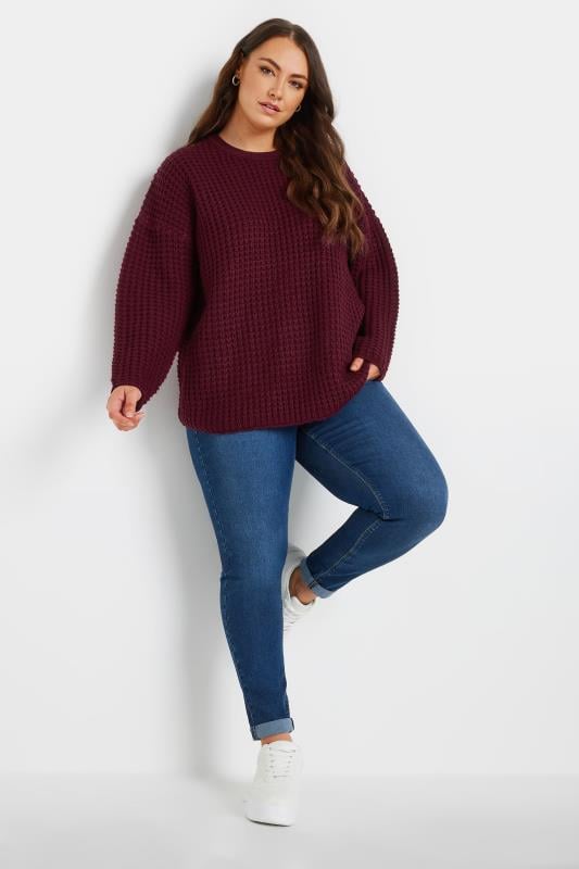 Evans YOURS Curve Burgundy Red Waffle Knit Jumper