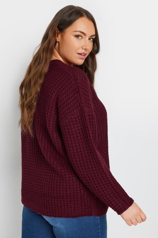 Evans YOURS Curve Burgundy Red Waffle Knit Jumper
