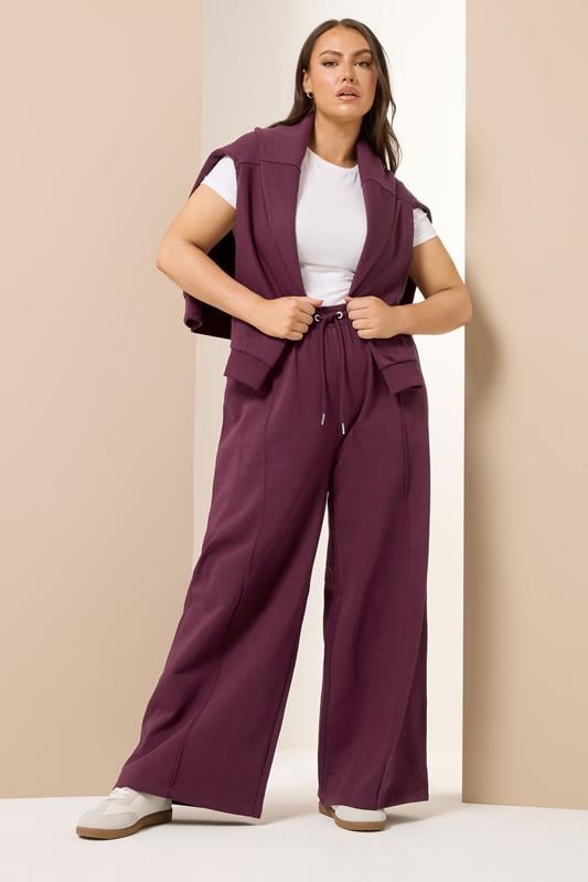 Evans YOURS Curve Burgundy Red Wide Leg Joggers